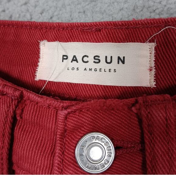 PacSun Los Angeles Mom Shorts Size 23 Red Denim 5 Working Pockets - Picture 5 of 6